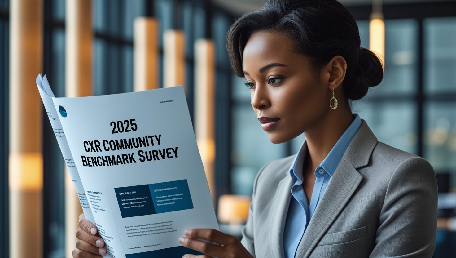 Business woman reading 2025 CareerXroads Community Benchmark Survey