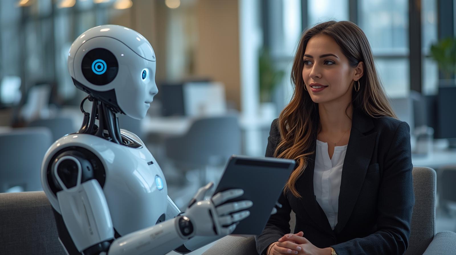 Robot interviewing a woman