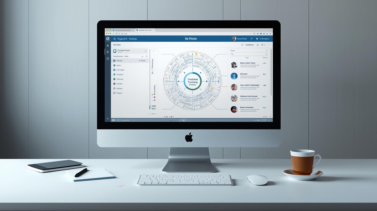 A business process showing on a computer display on a work desk