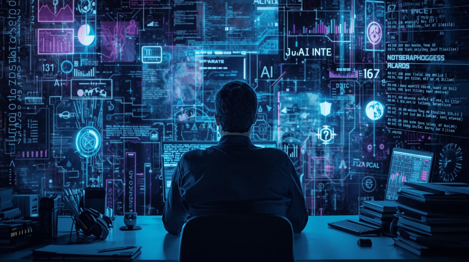 Man staring out into a vast AI system of recruiting metrics