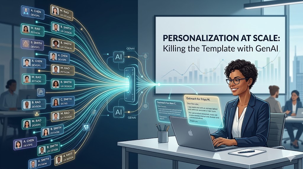 Woman at computer import individual profiles to her computer program
