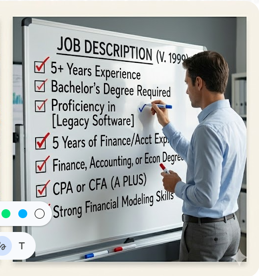 Man writing job qualifications on a marker board